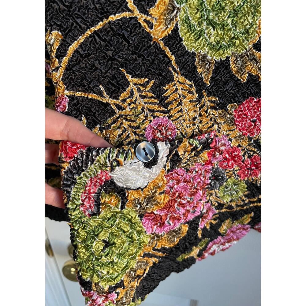 Tania Nardi Reversible Jacket Sz S Button Up Crinkle Texture Floral Black Artsy - Picture 6 of 10